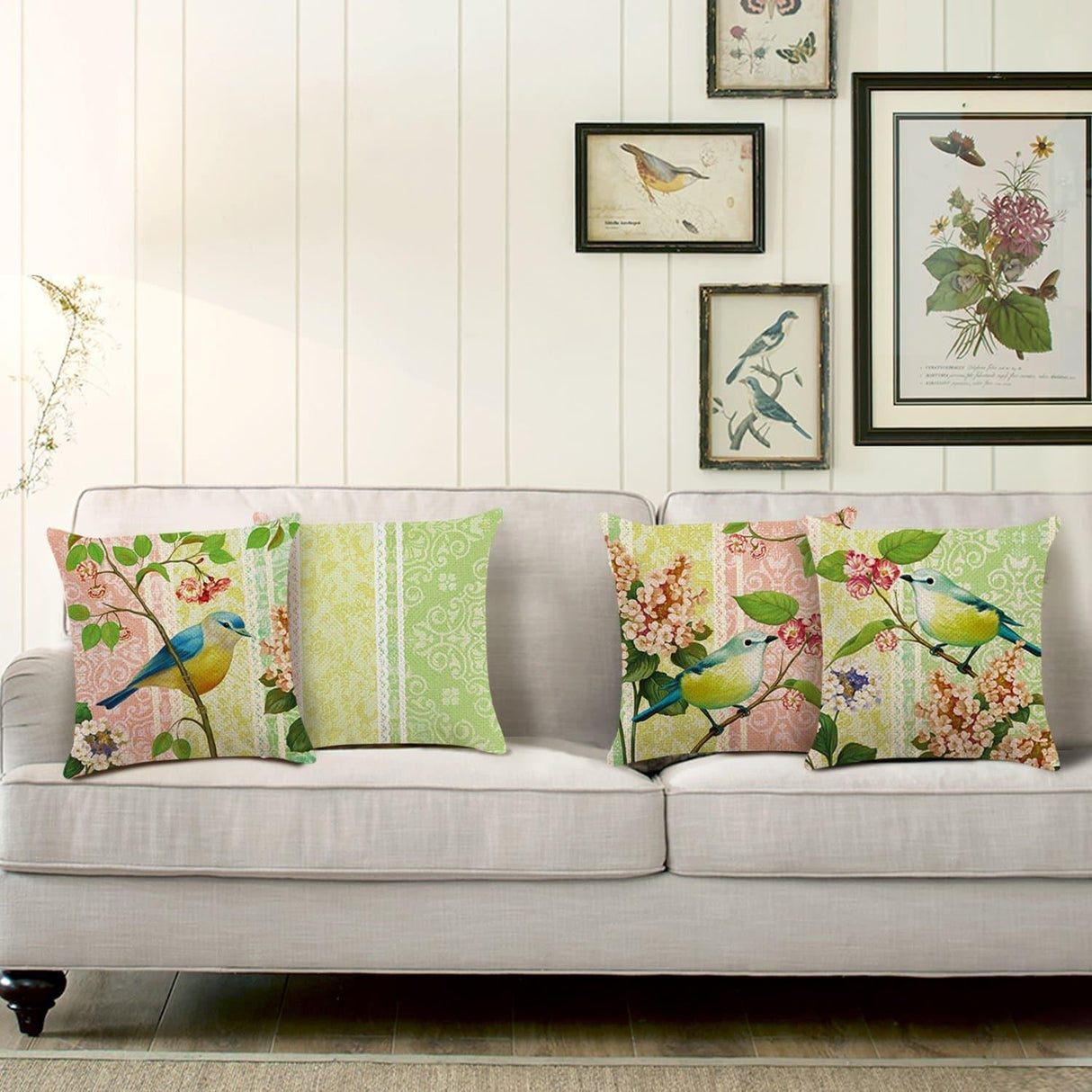Spring Bird Flower Throw Pillow Covers
