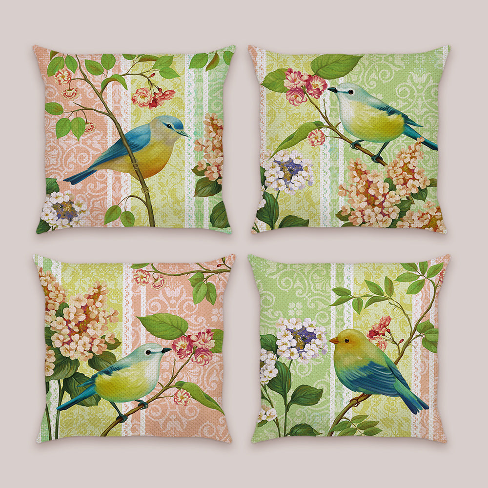 Spring Bird Flower Throw Pillow Covers