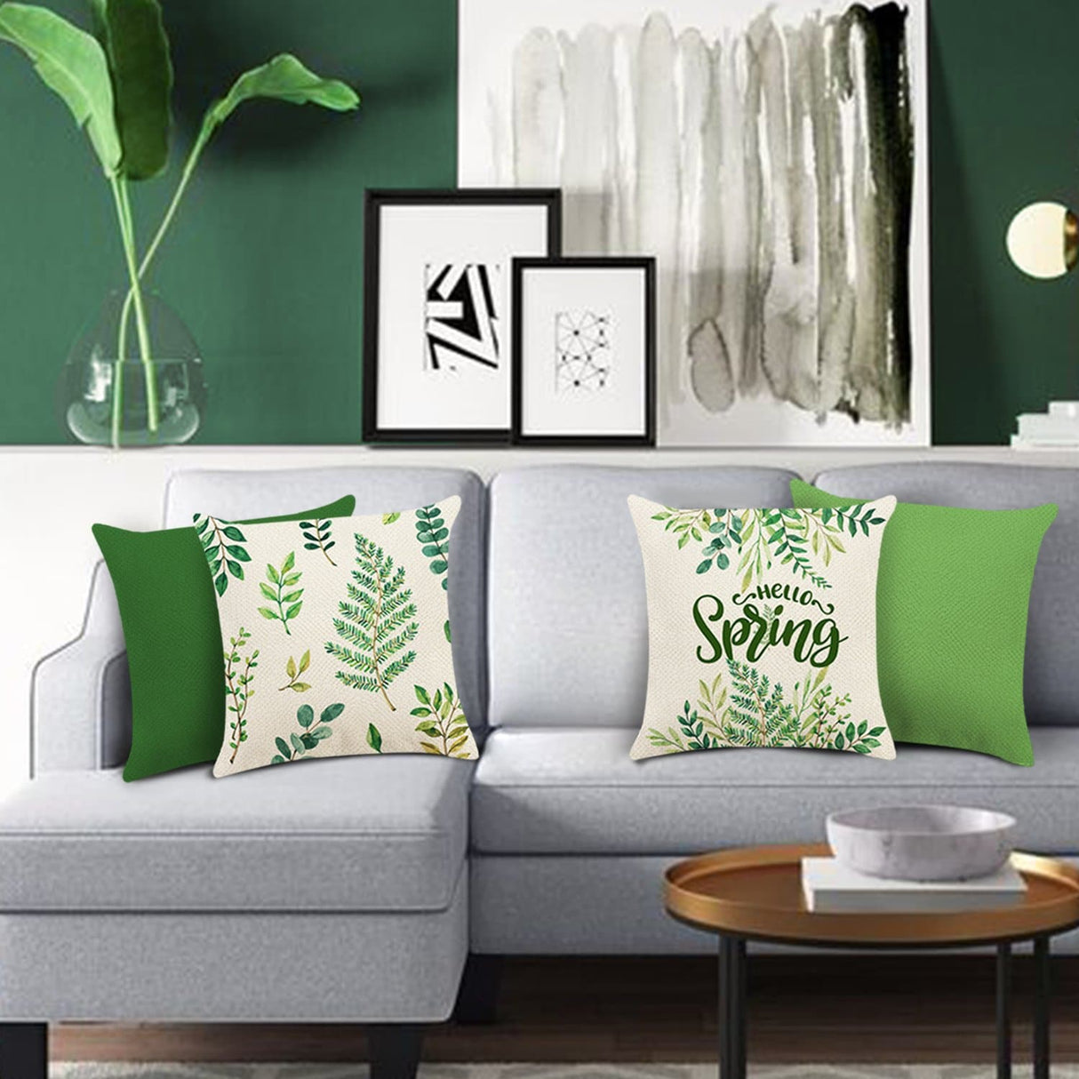 Spring Green Leaves Fern Throw Pillow Covers