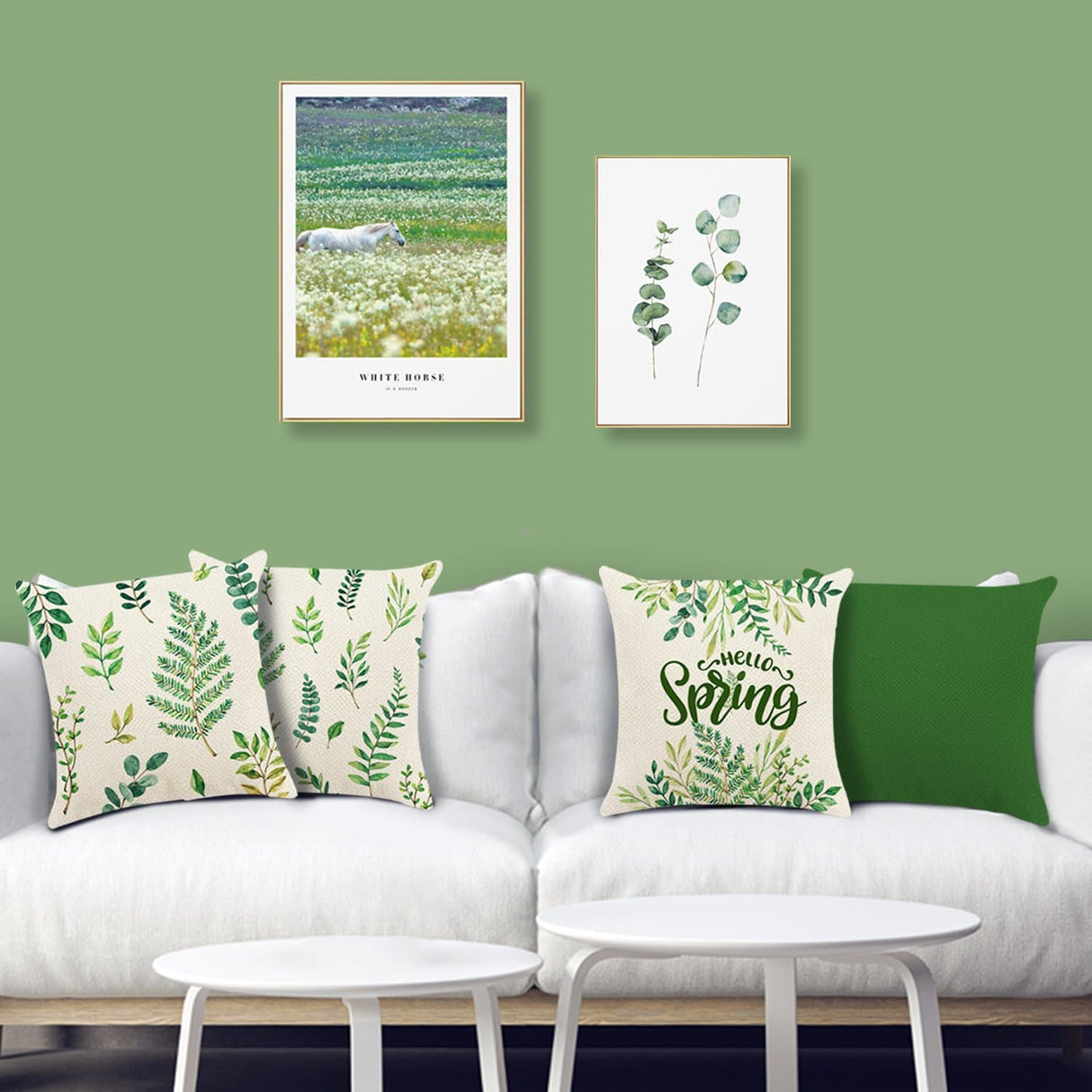 Spring Green Leaves Fern Throw Pillow Covers
