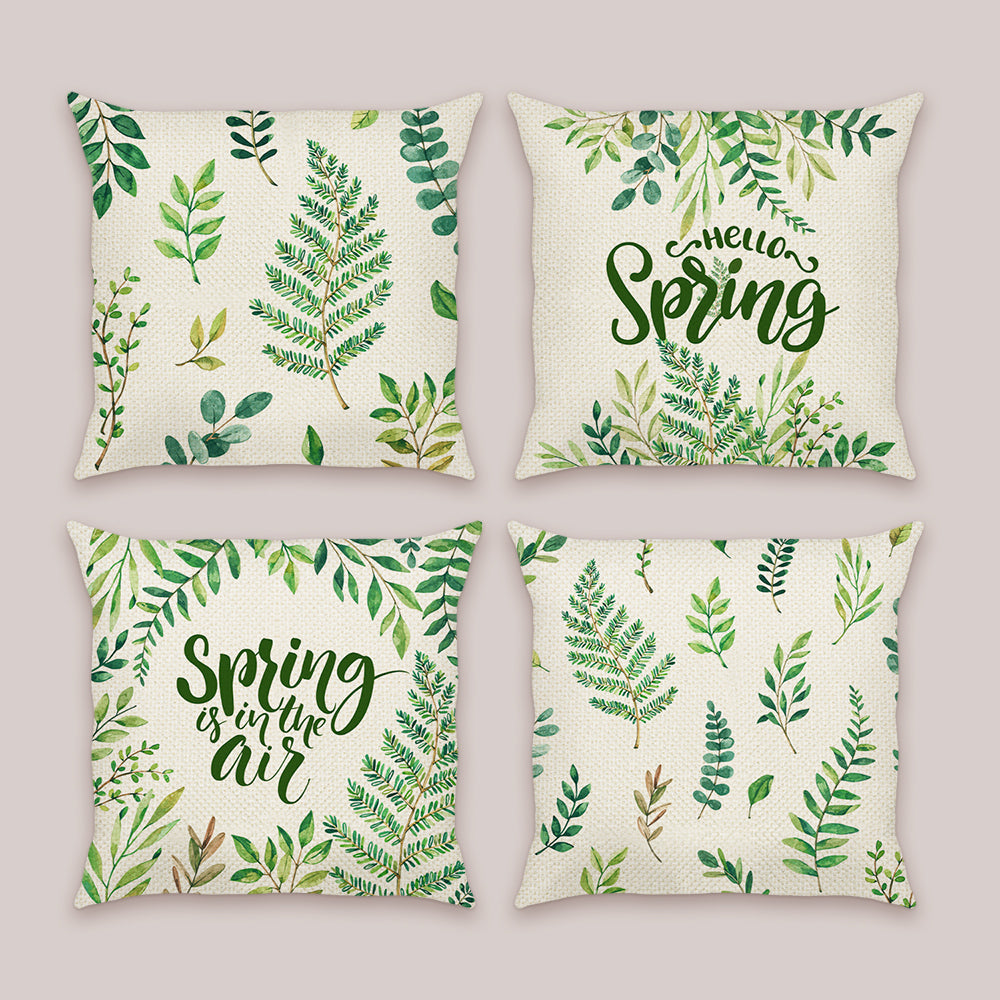 Spring Green Leaves Fern Throw Pillow Covers
