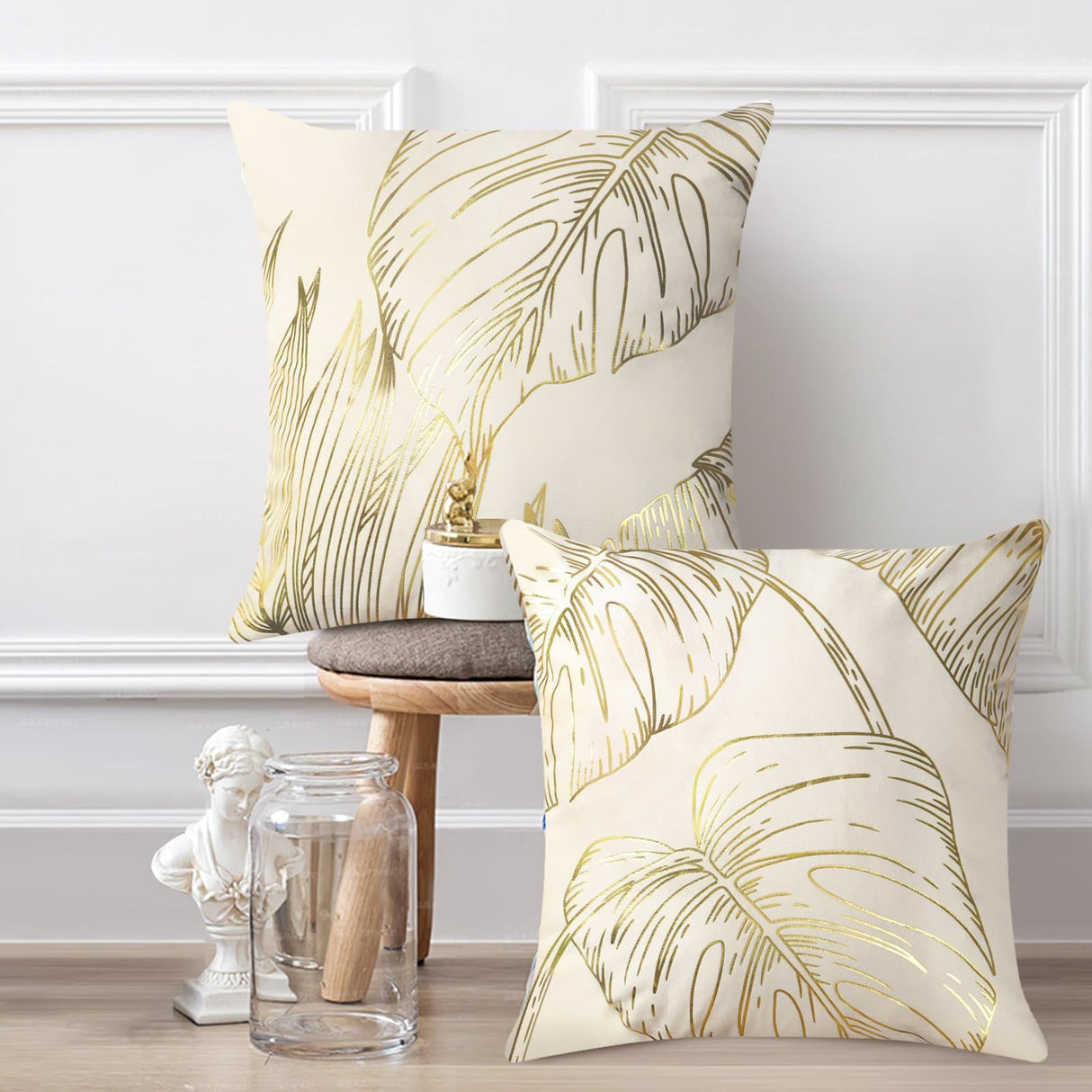 Gold Leaves Throw Pillow Covers