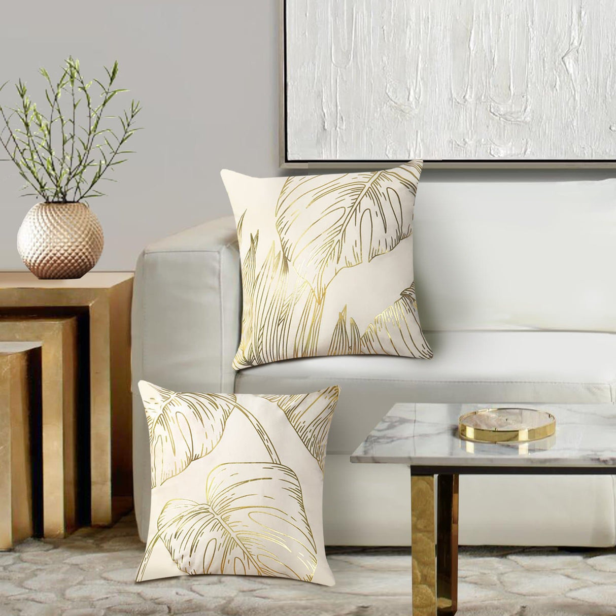 Gold Leaves Throw Pillow Covers