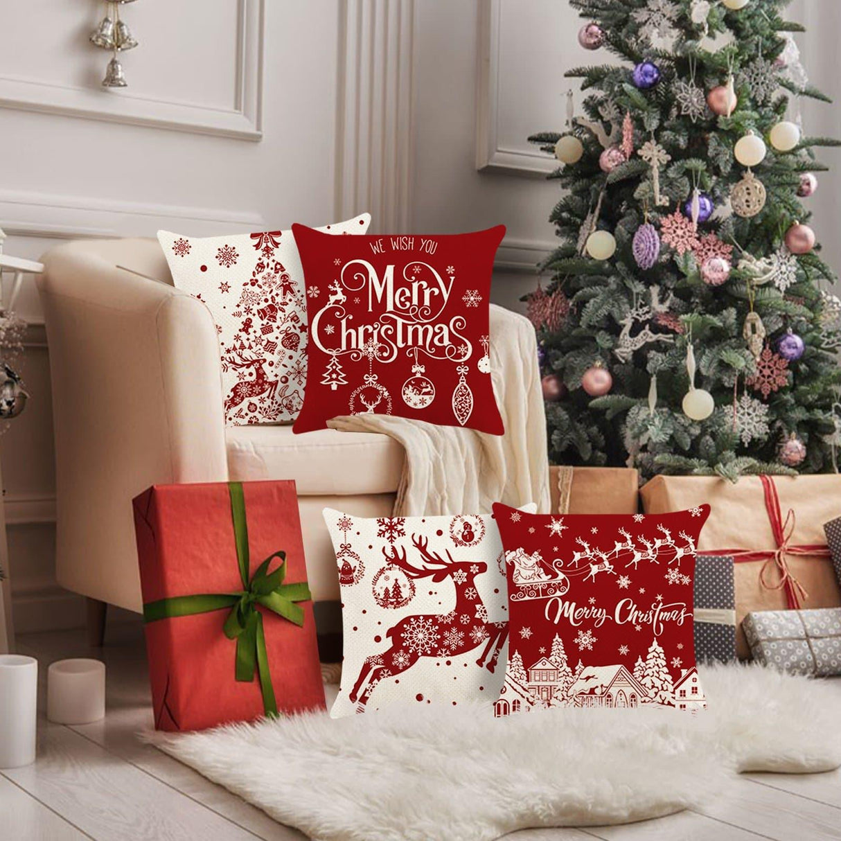 Christmas red Throw Pillow Covers