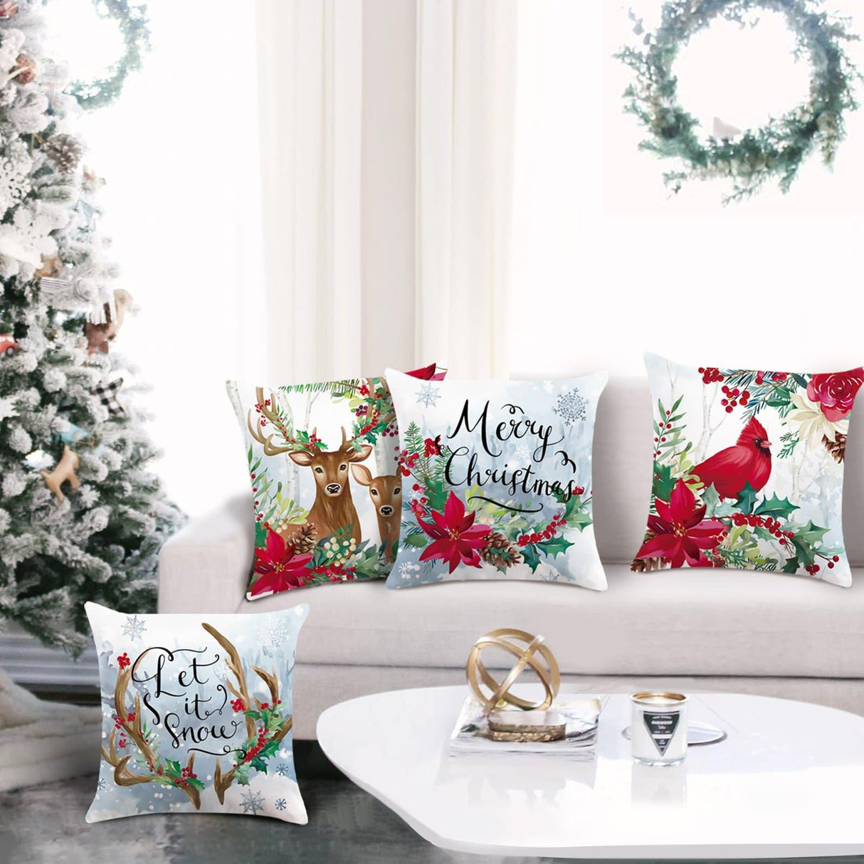 Christmas Poinsettia Throw Pillow Covers