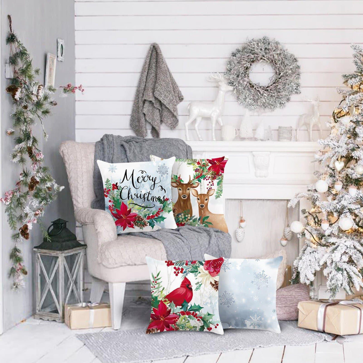 Christmas Poinsettia Throw Pillow Covers