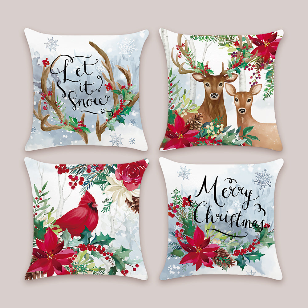 Christmas Poinsettia Throw Pillow Covers