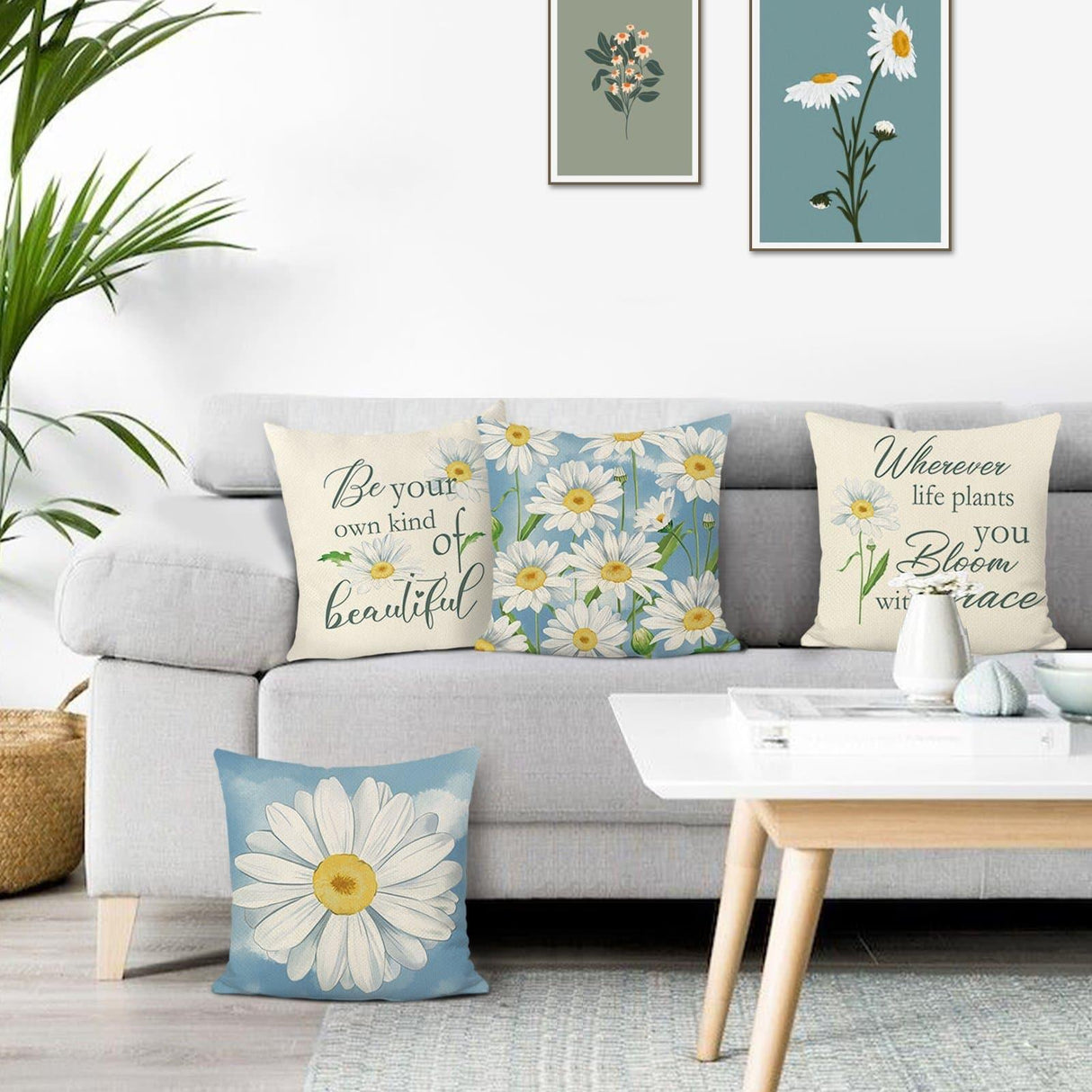Daisy Floral Throw Pillow Covers