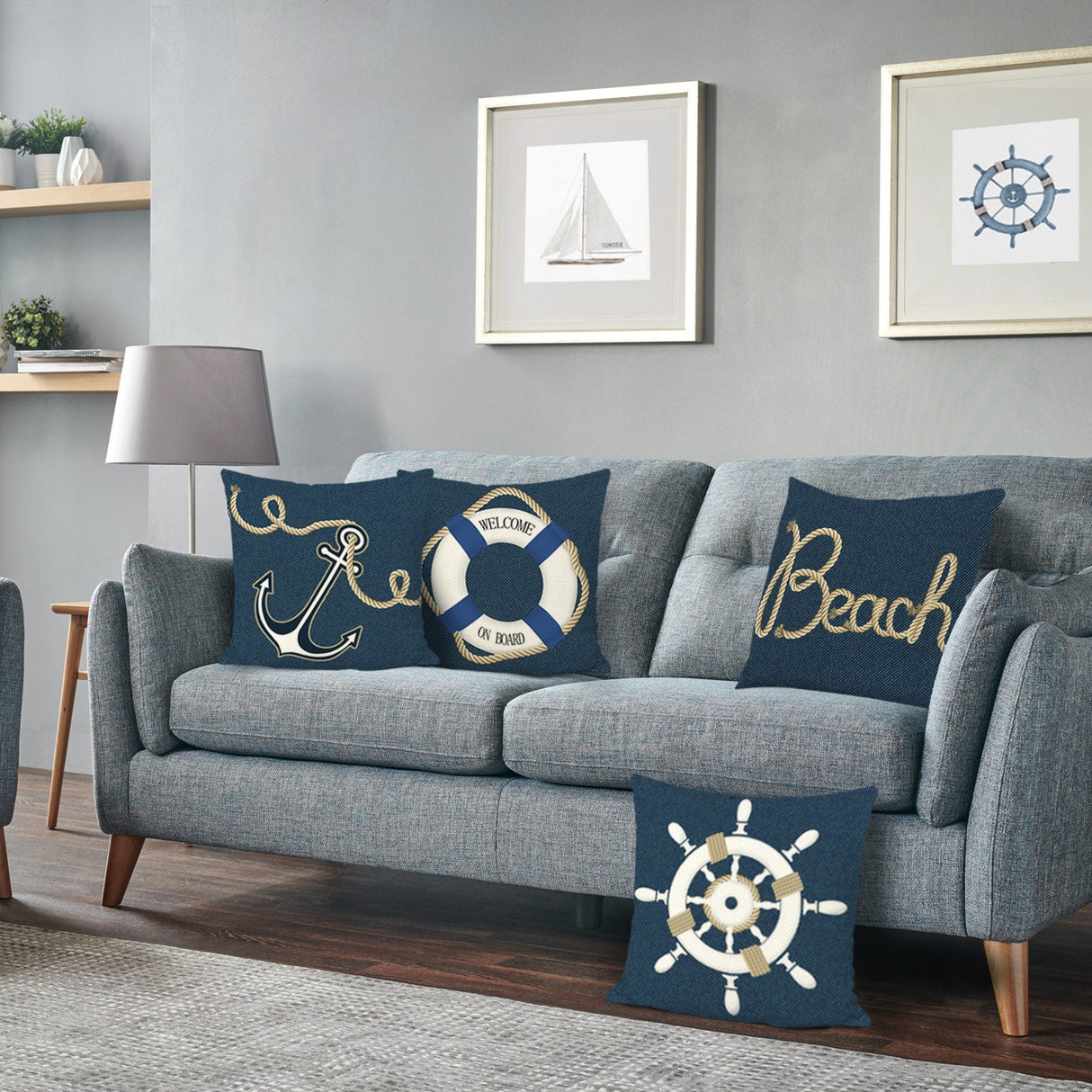 Nautical Rudder Anchor Throw Pillow Covers