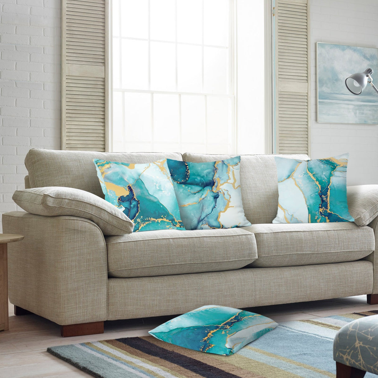 Turquoise Marble Throw Pillow Covers