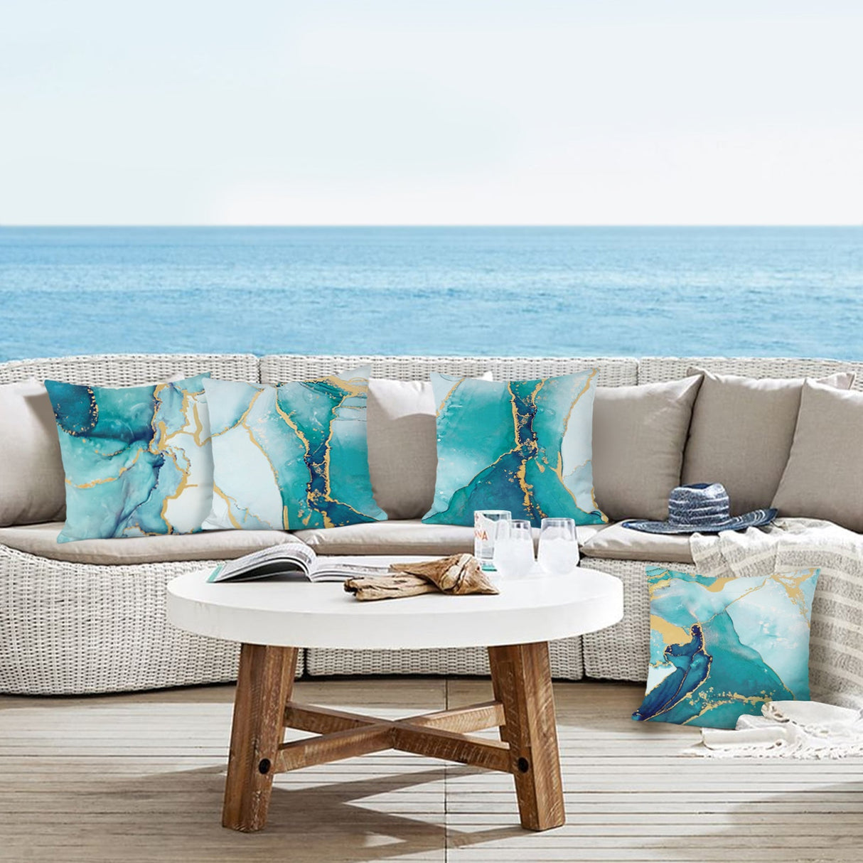 Turquoise Marble Throw Pillow Covers