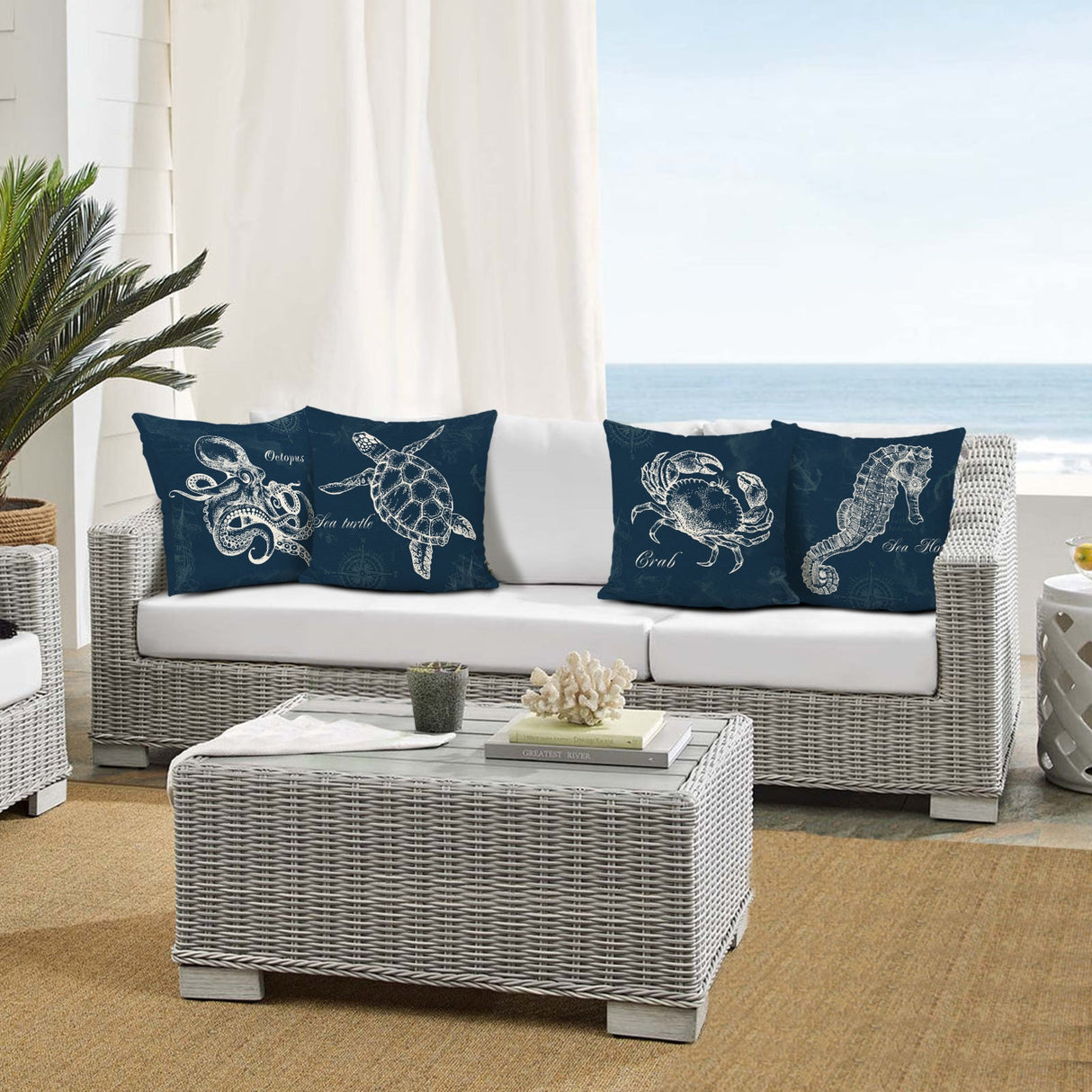 Ocean Nautical Blue Throw Pillow Covers