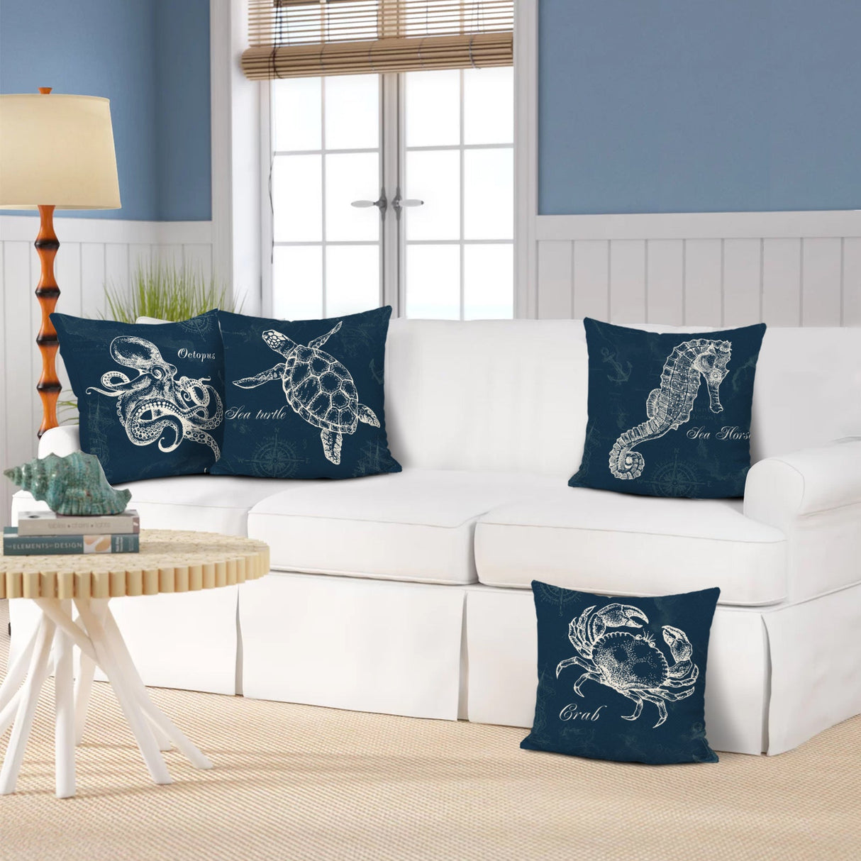 Ocean Nautical Blue Throw Pillow Covers