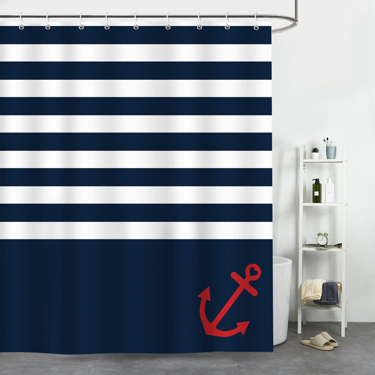 Navy Blue Stripe Shower Curtain