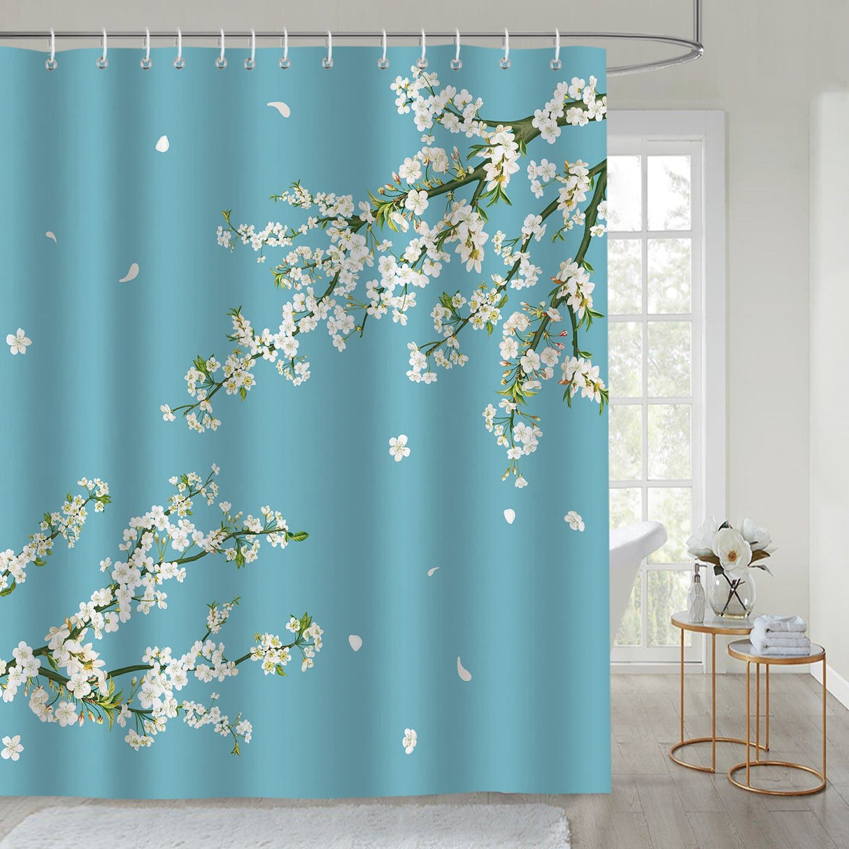 White Floral Flowers Shower Curtain