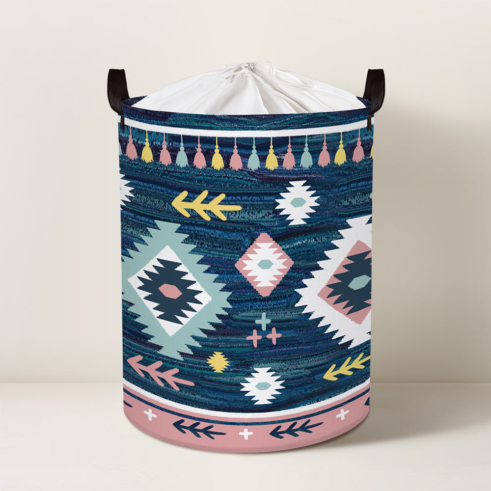 Blue Geometric Collapsible Laundry Hamper