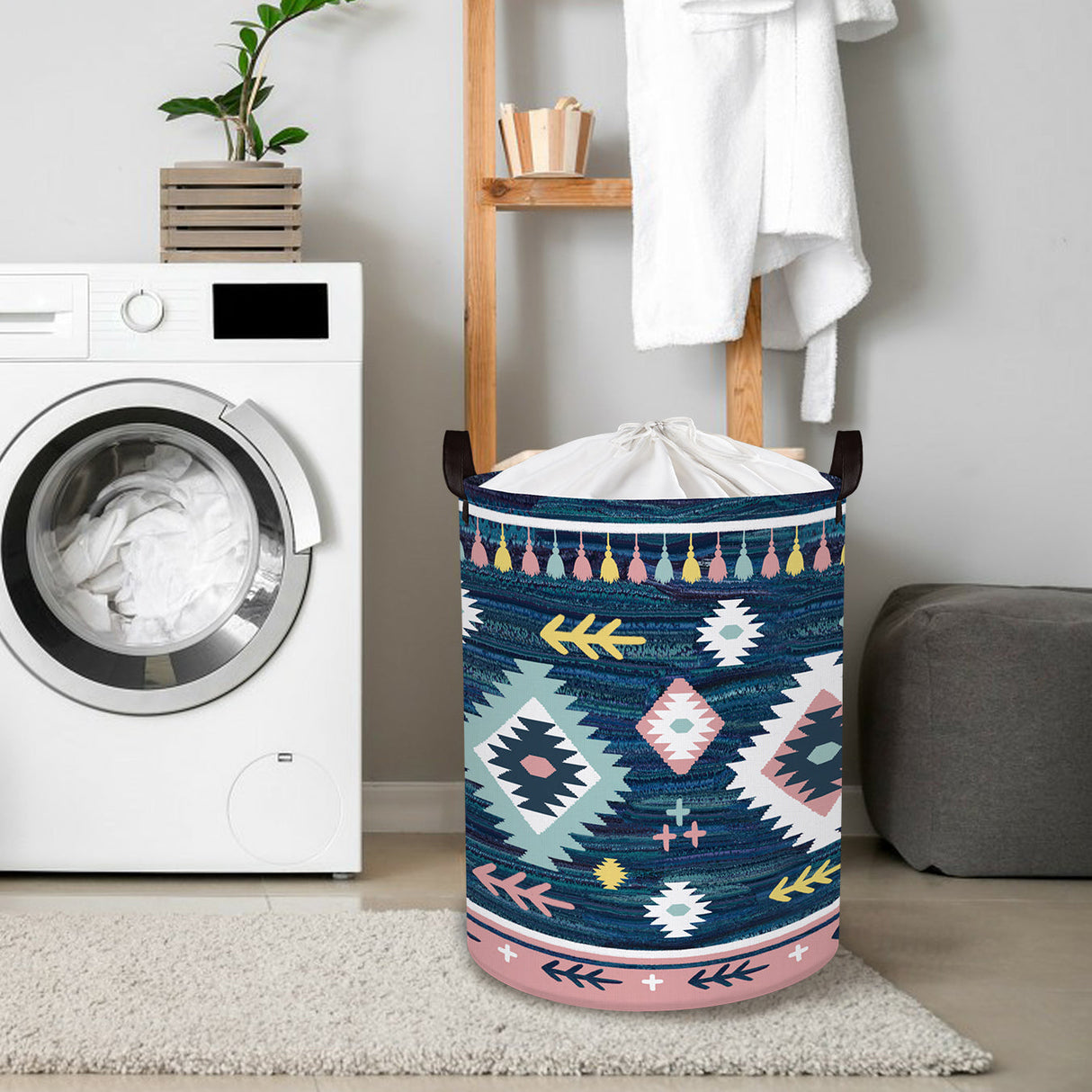 Blue Geometric Collapsible Laundry Hamper