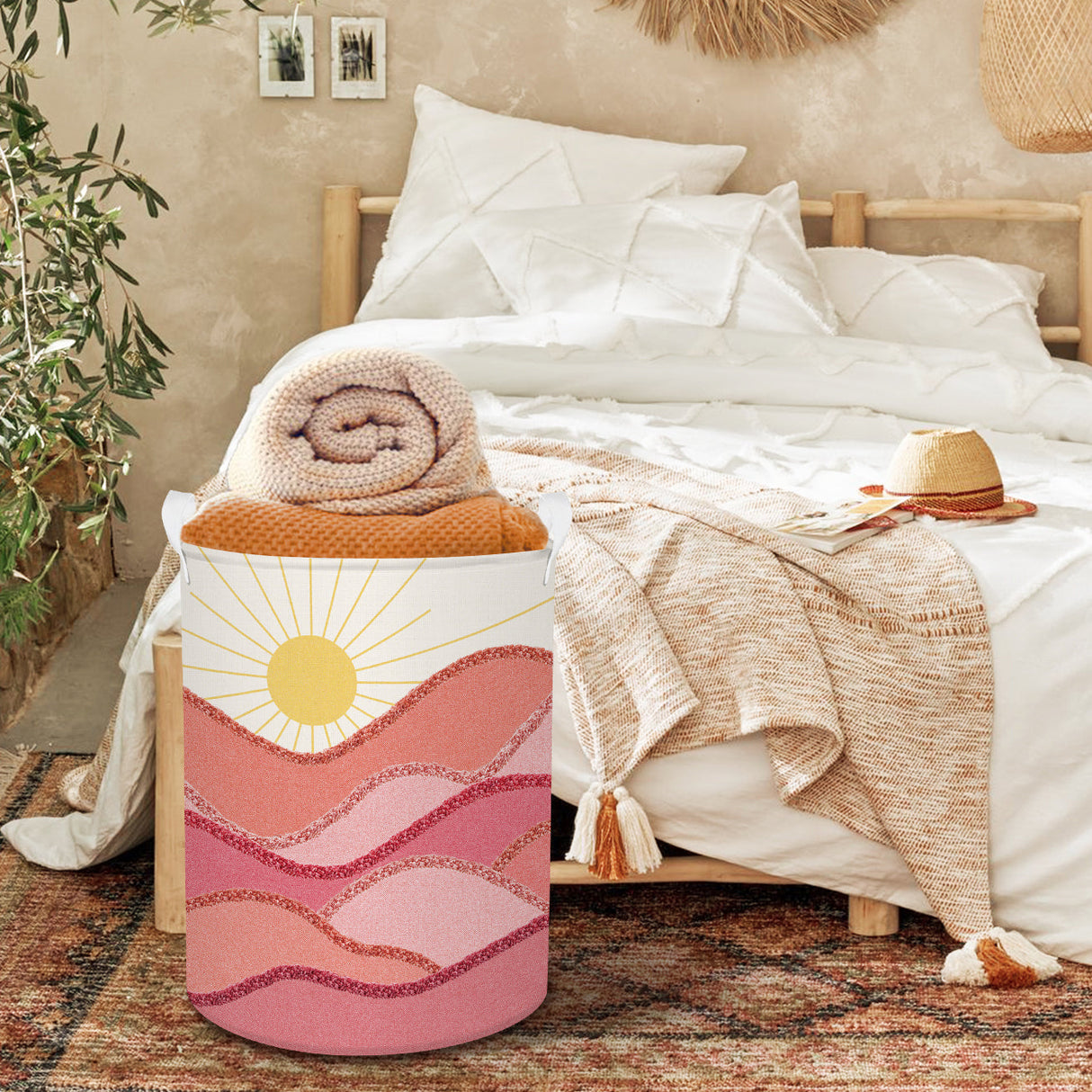 Pink Sun Collapsible Laundry Hamper