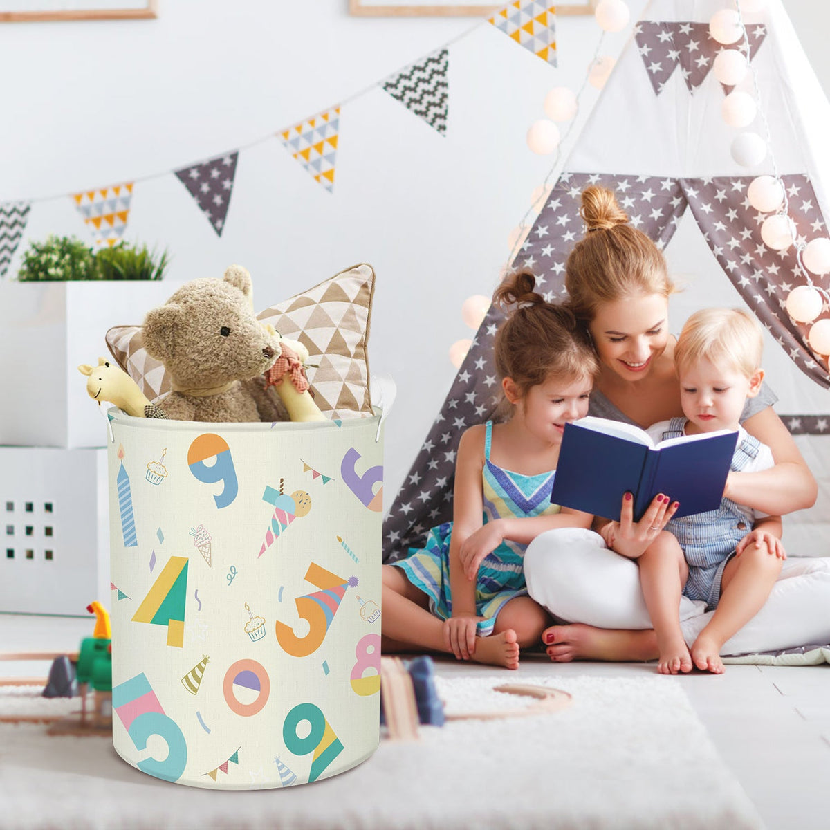 White Numbers Collapsible Laundry Hamper