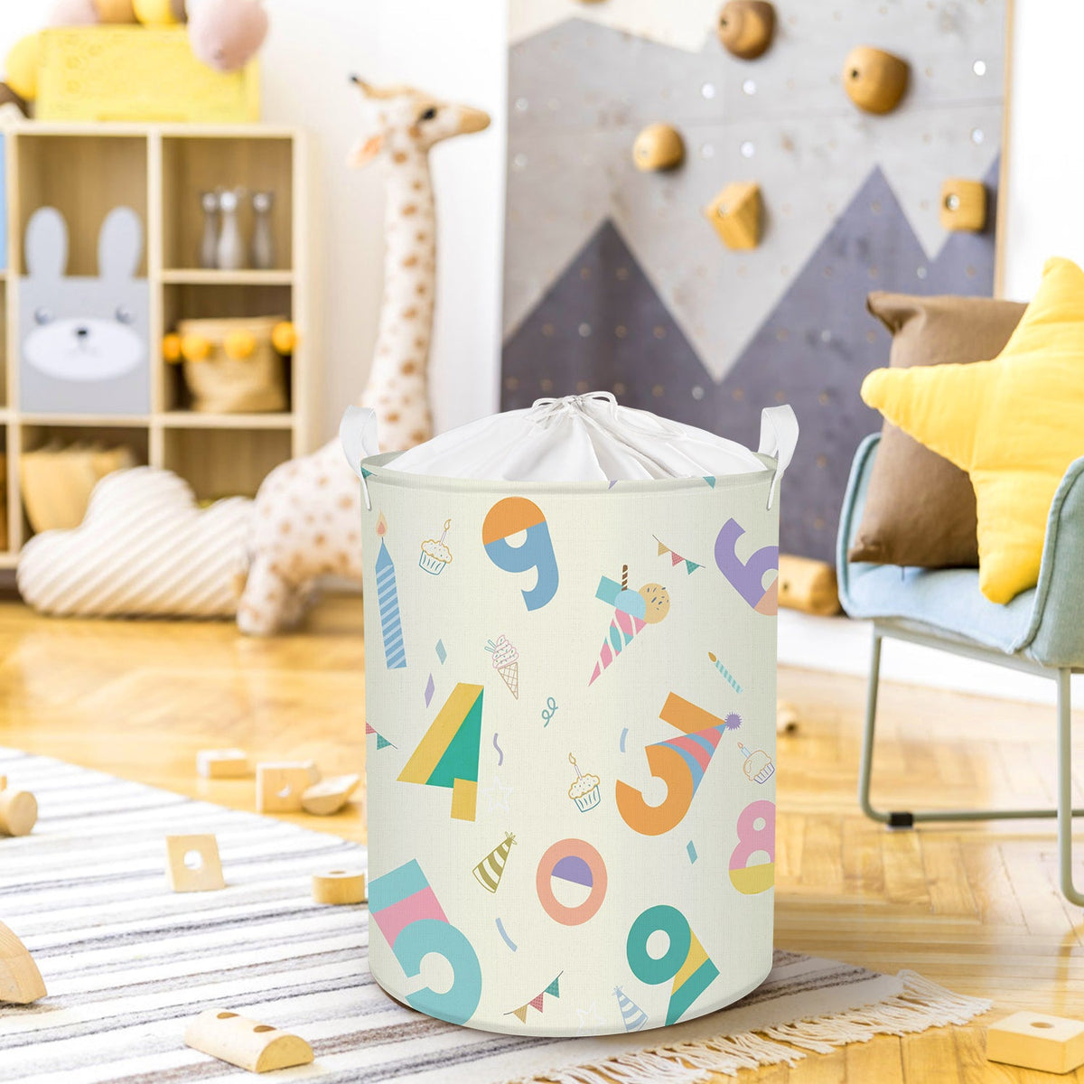 White Numbers Collapsible Laundry Hamper