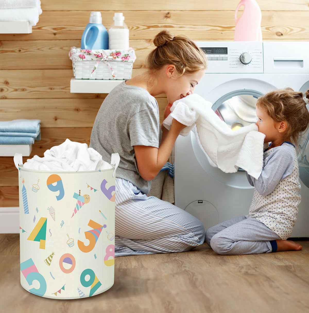 White Numbers Collapsible Laundry Hamper