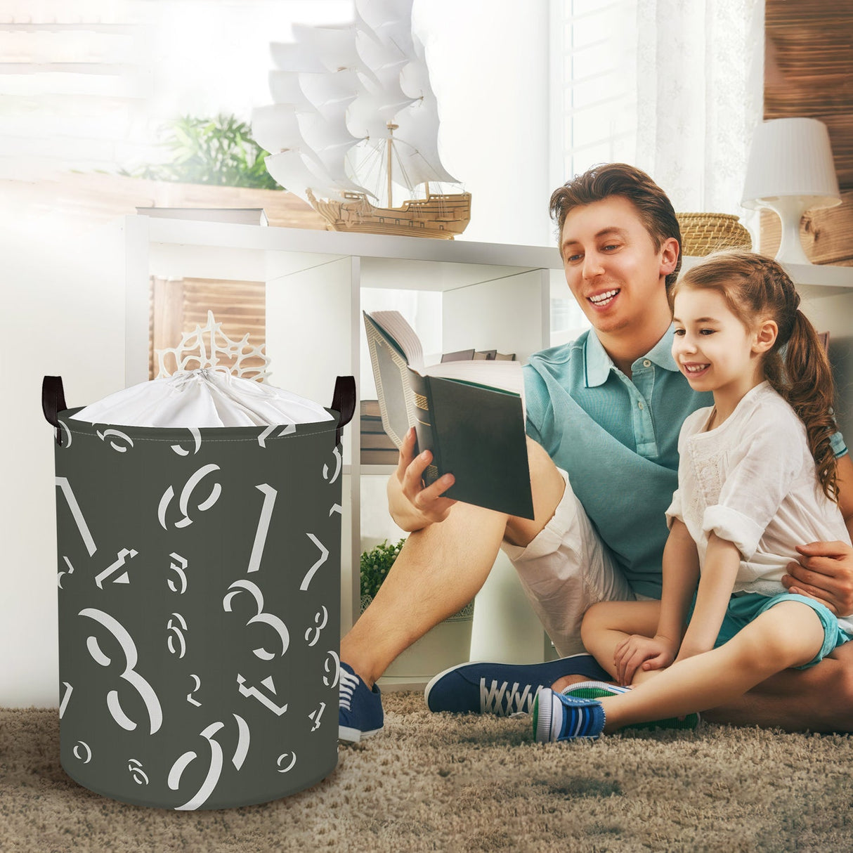 Grey Numbers Collapsible Laundry Hamper