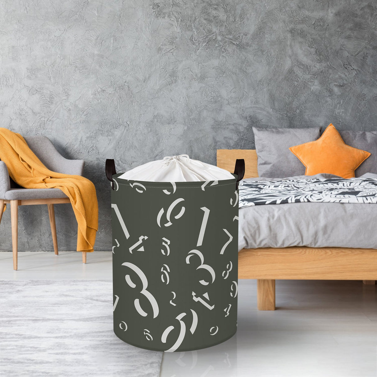 Grey Numbers Collapsible Laundry Hamper