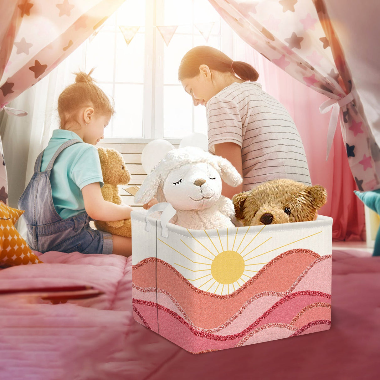 Pink Sun Collapsible Storage Baskets