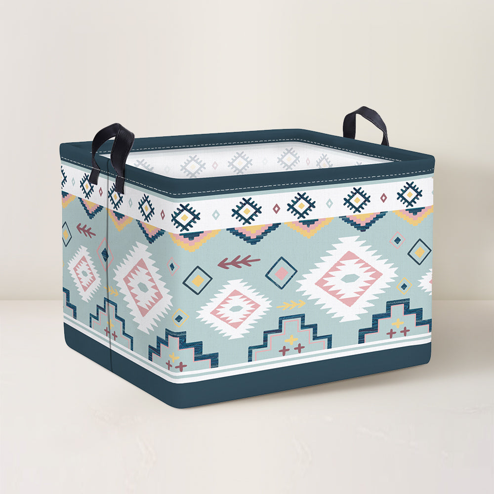 Blue Geometric Collapsible Storage Basket