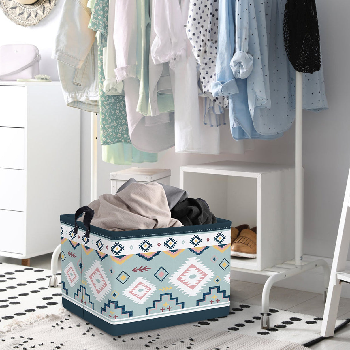 Blue Geometric Collapsible Storage Basket