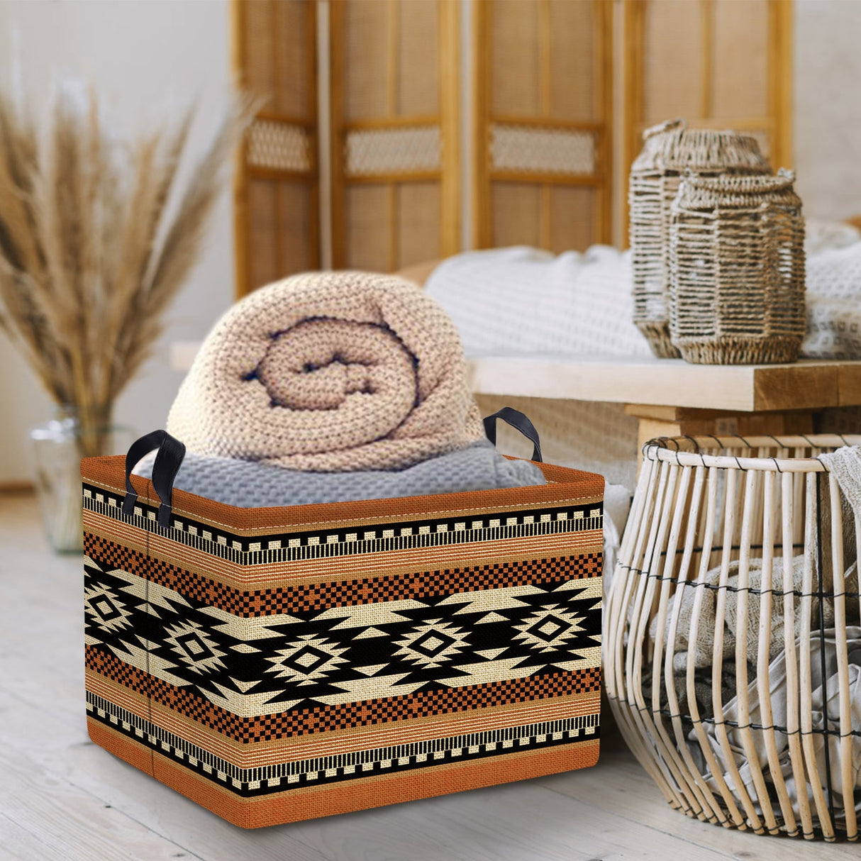 Brown Geometric Collapsible Storage Basket