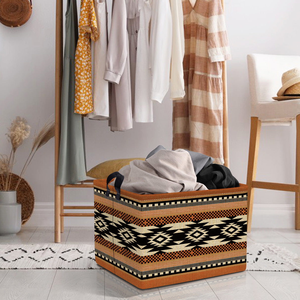 Brown Geometric Collapsible Storage Basket
