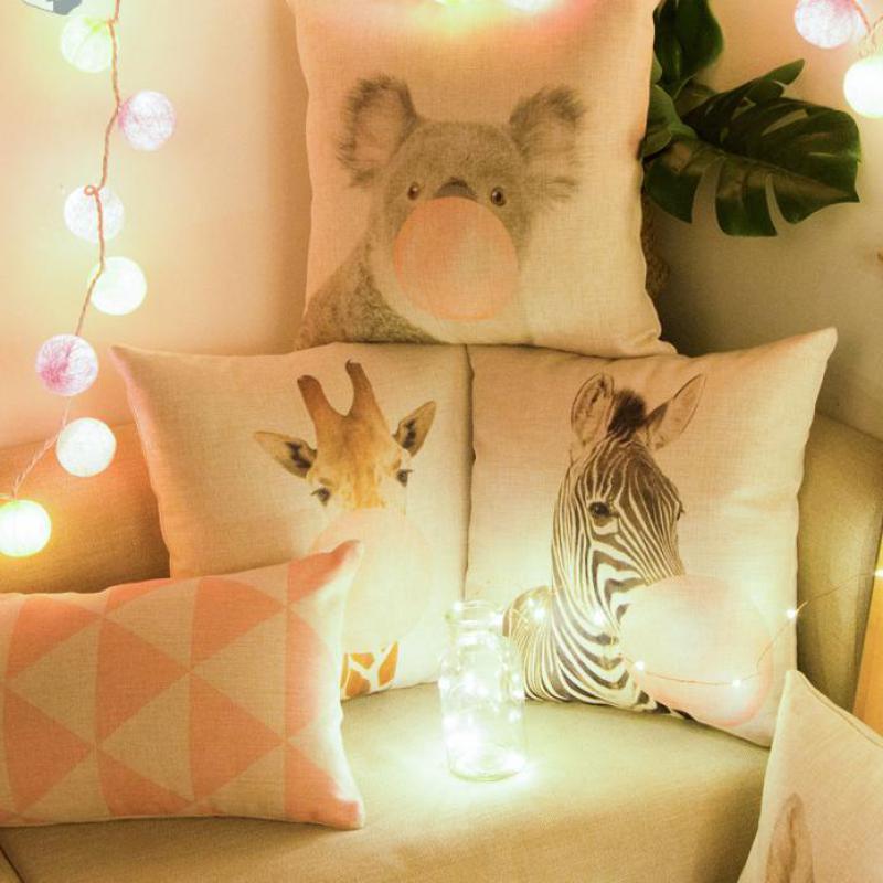 Pink Cushion Decoration Giraffe Koala Zebra Balloon Throw Pillow