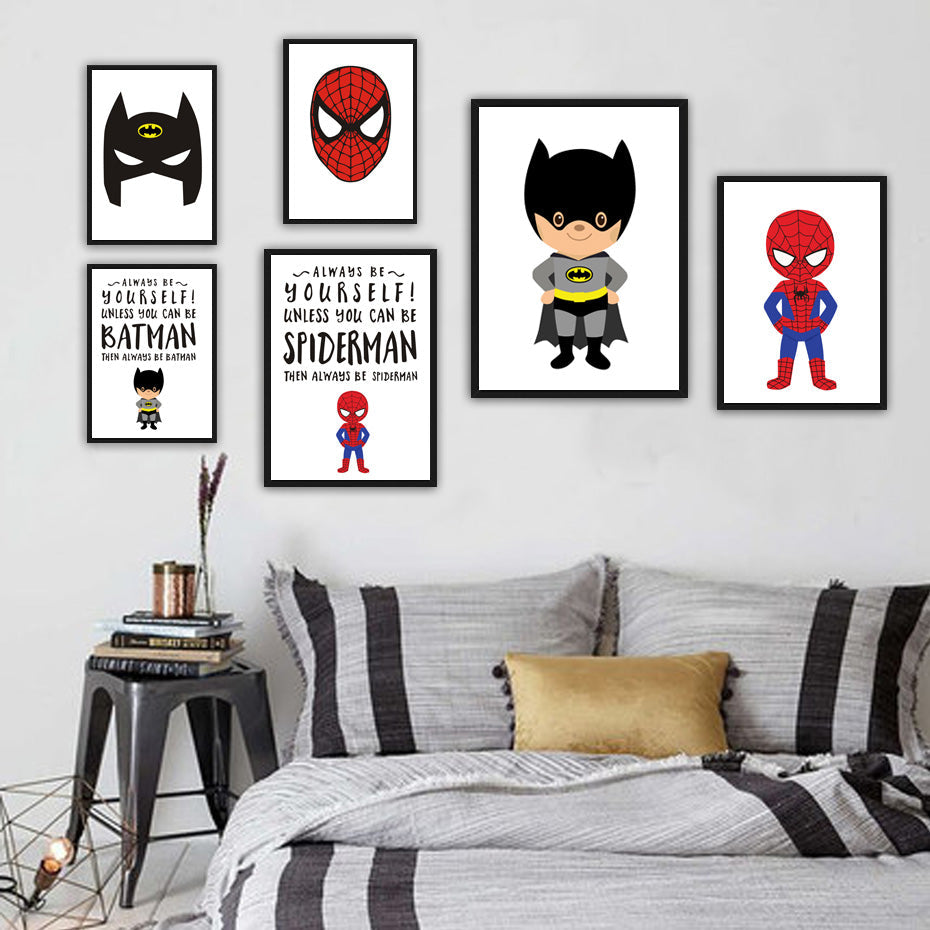 Kids Cartoon Superhero Batman Superman Wall Art Poster Print