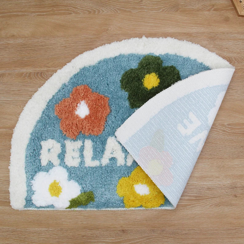 Country Style Cute Flowers Blue Bath Mat