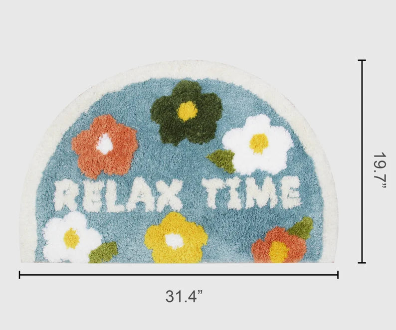 Country Style Cute Flowers Blue Bath Mat