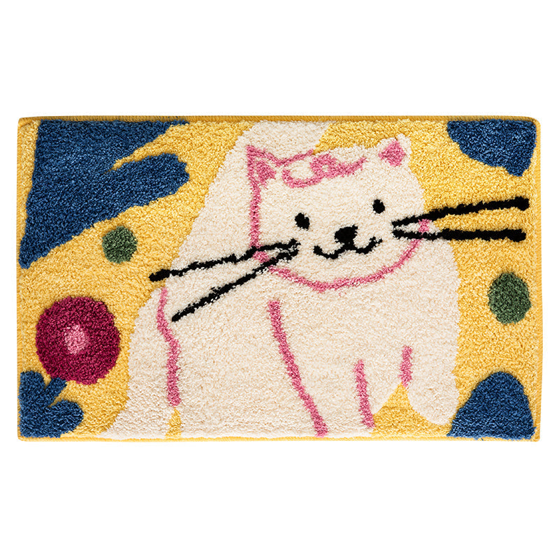 Cute Cartoon Cats and Flowers Bath Mat