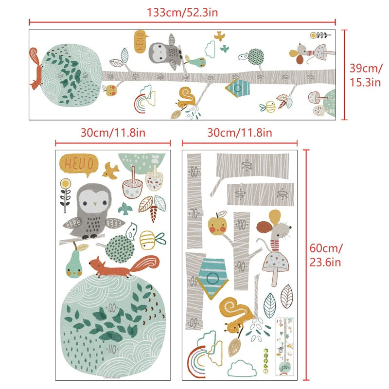 Cute Forest Tree Height Measure Wall Sticker For Kids Room Nursery Child Growth Chart Wall Decal Baby Gift Animal Room Decor