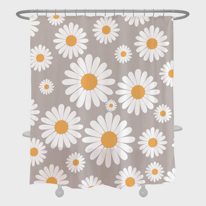 Feblilac Cute Daisy Grey and White Shower Curtain with Hooks, Floral Bathroom Curtains with Ring, Unique Bathroom décor, Boho Shower Curtain, Customized Bathroom Curtains, Extra Long Shower Curtain
