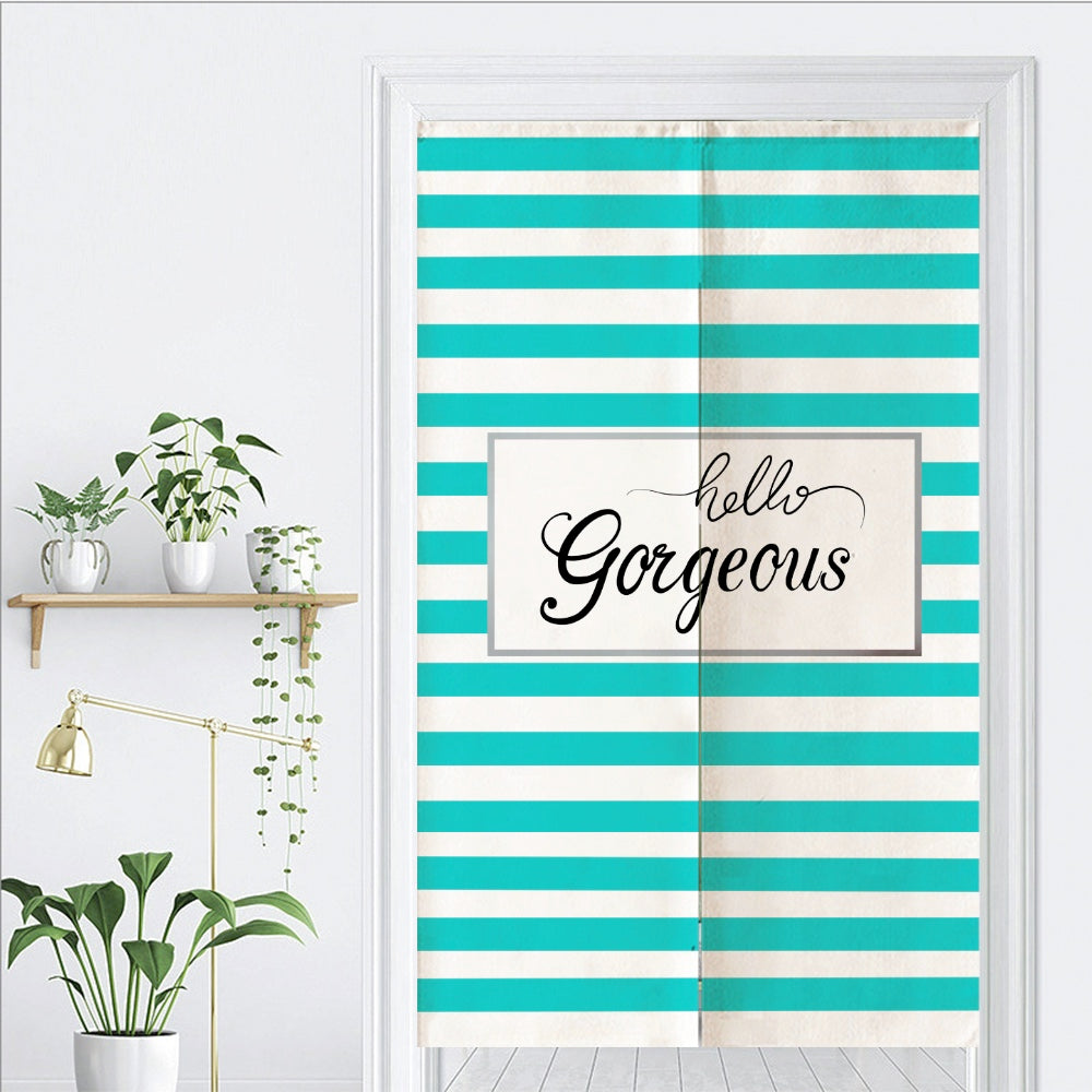 Hello Gorgeous Blue Stripe Door Curtain