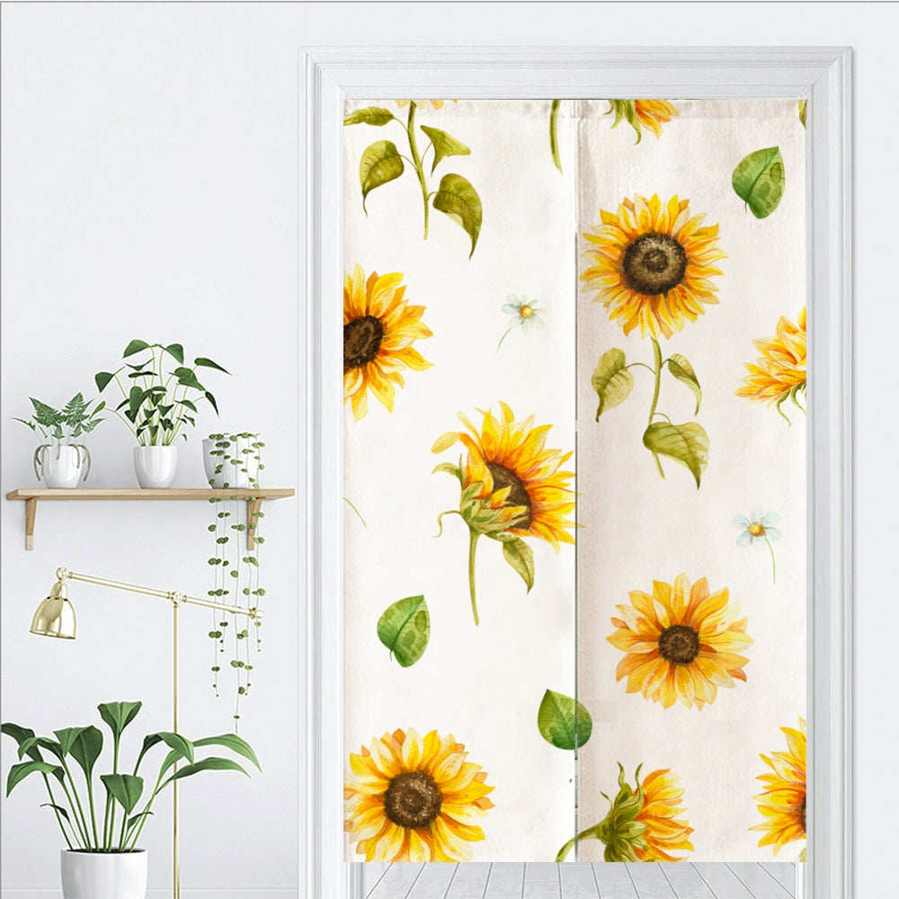 White Ground Sun Flower Door Curtain
