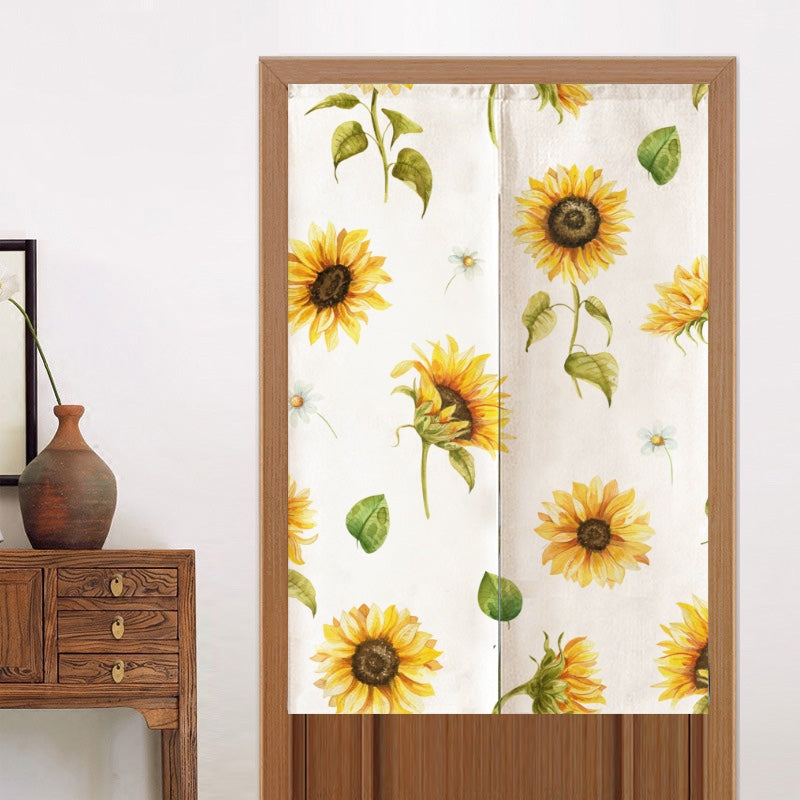 White Ground Sun Flower Door Curtain