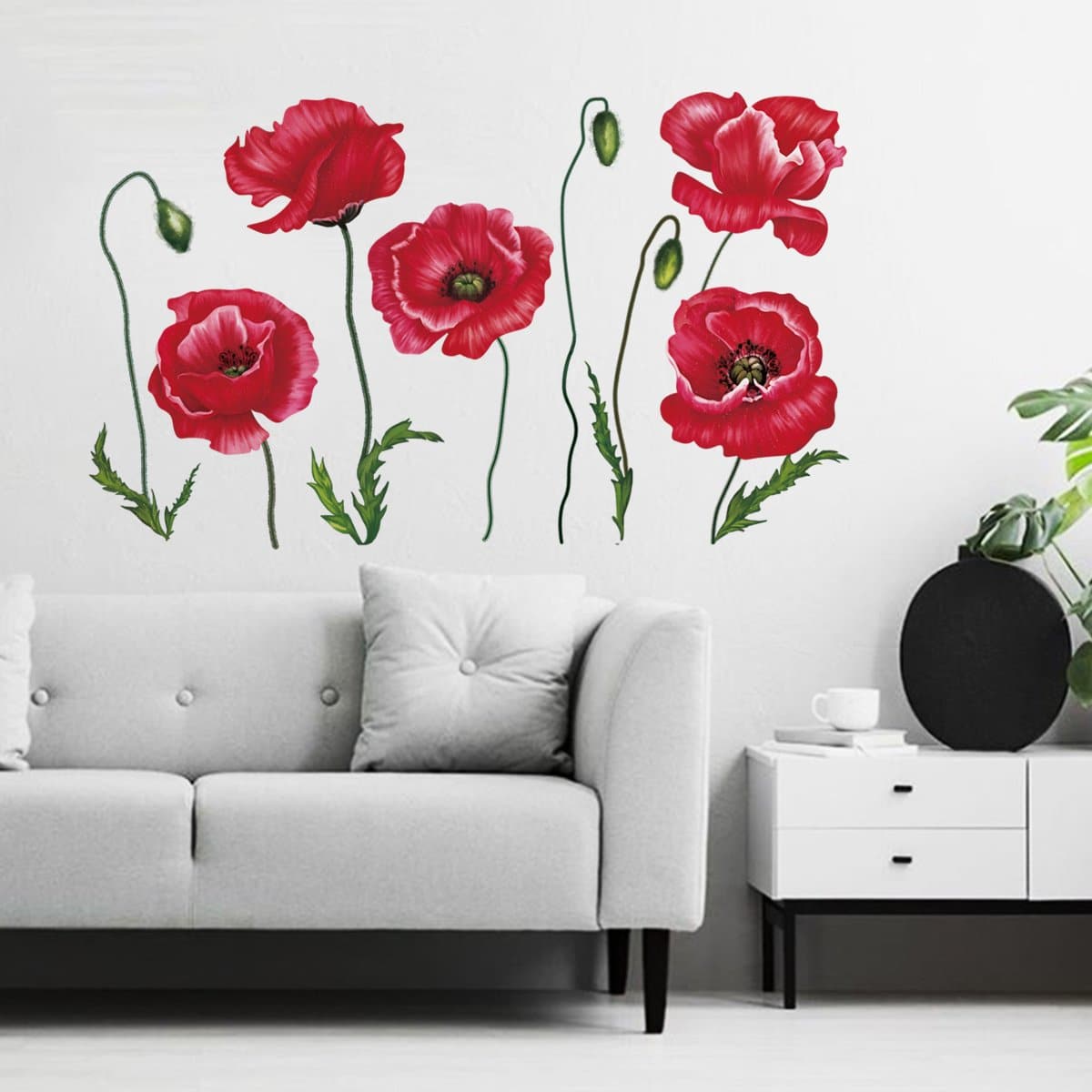 Red Poppy Flower Wall Decals