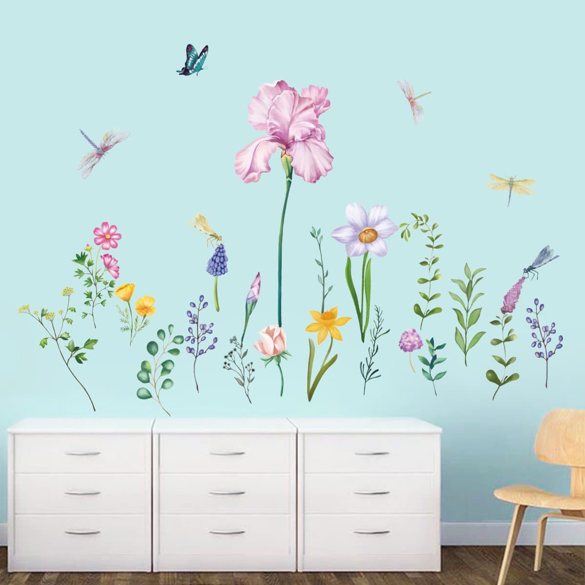 Garden Flower Dragonfly Wall Decals