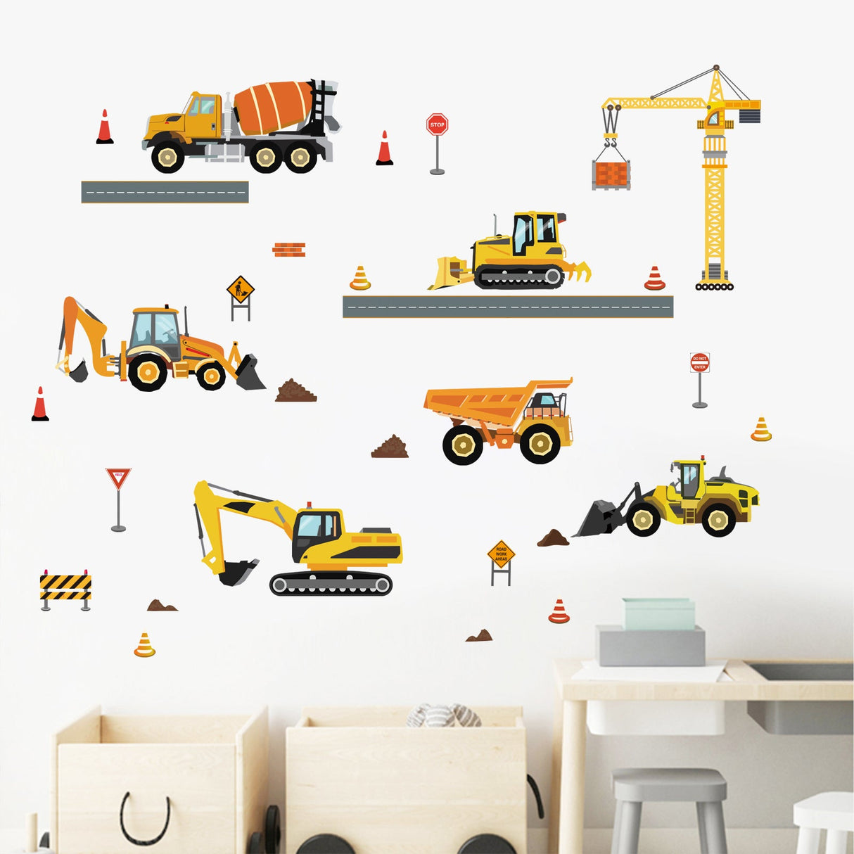 Construction Vehicles Wall Decals