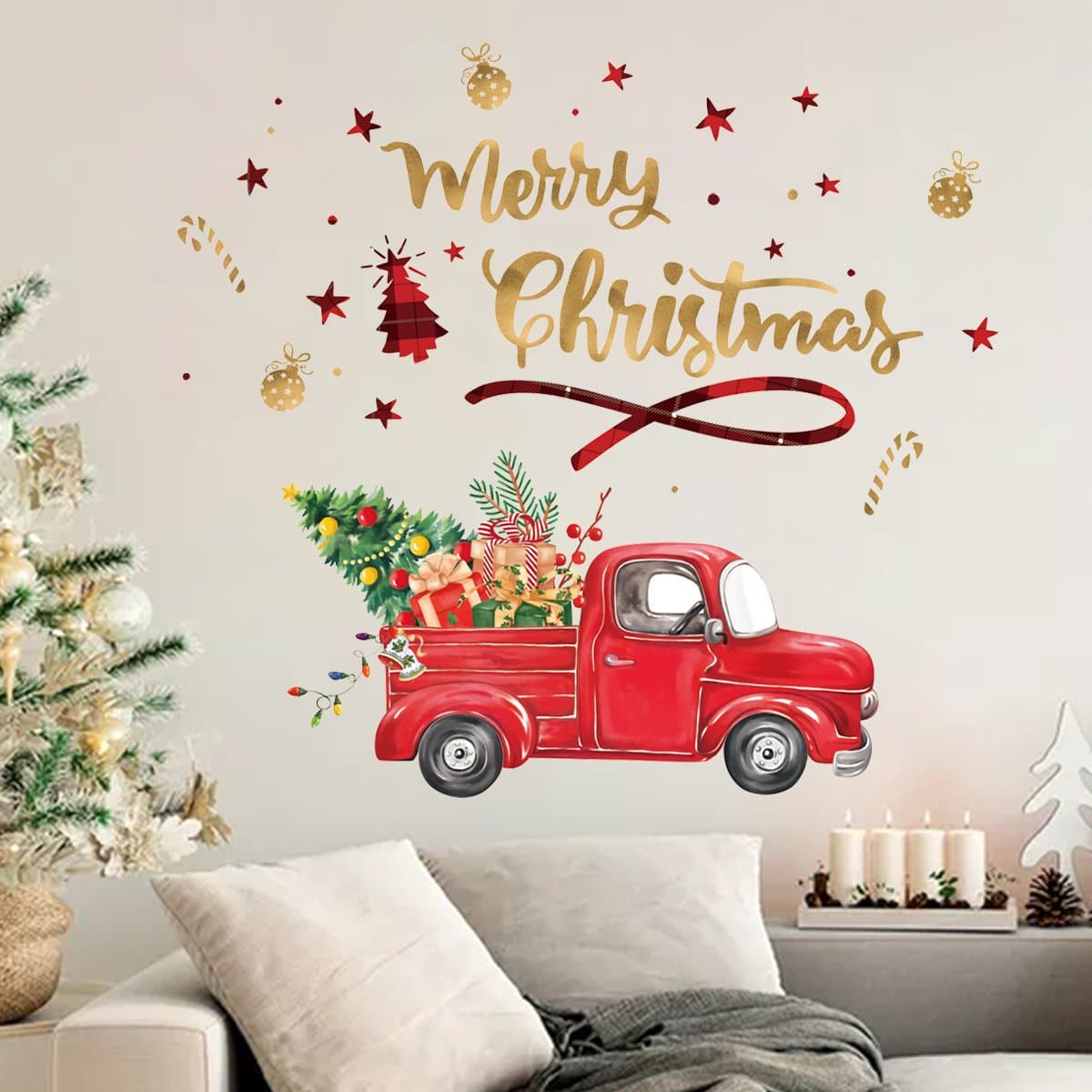 Christmas Red Cars Trees Wall Decals