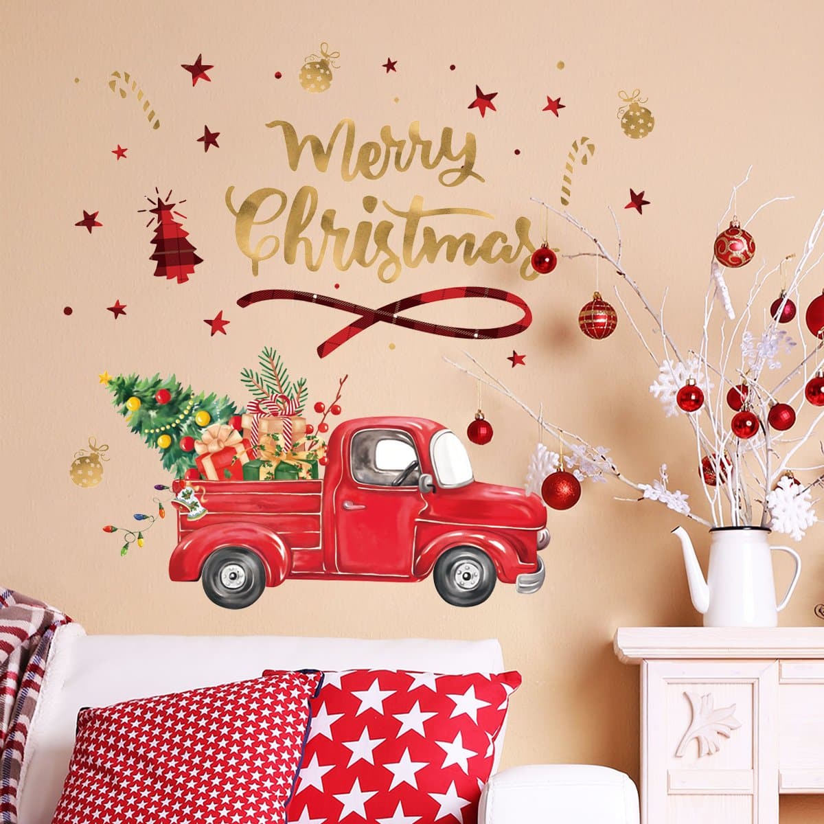 Christmas Red Cars Trees Wall Decals
