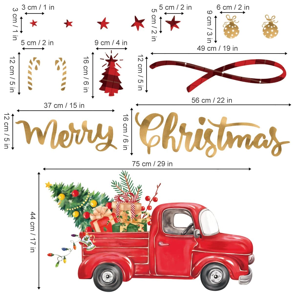 Christmas Red Cars Trees Wall Decals