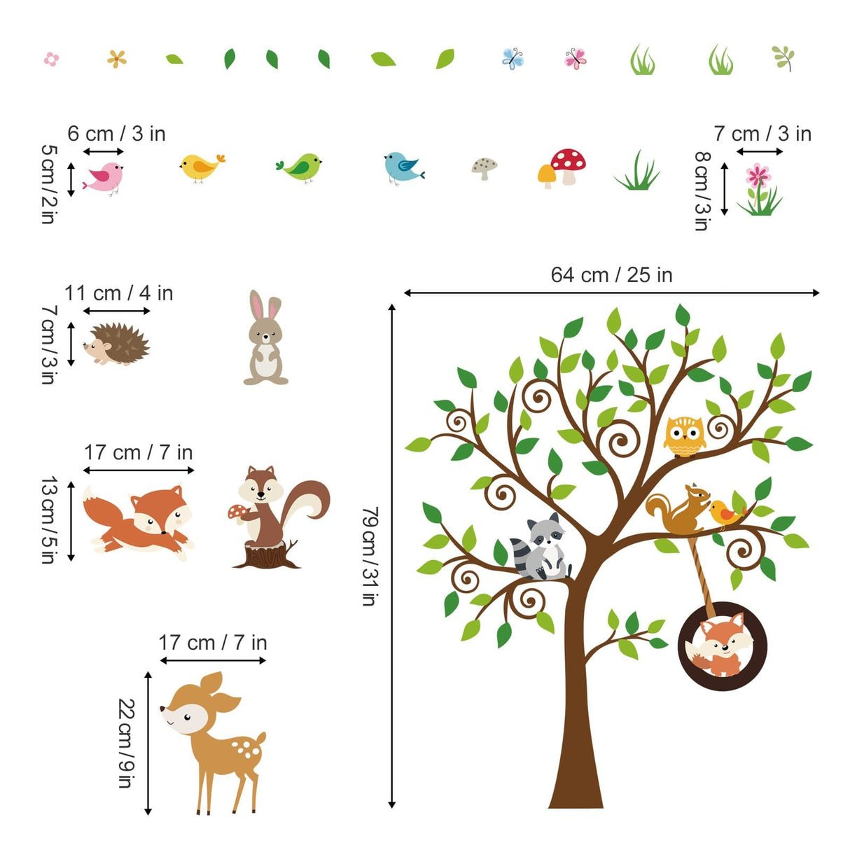 Forest Animals Tree Wall Decals