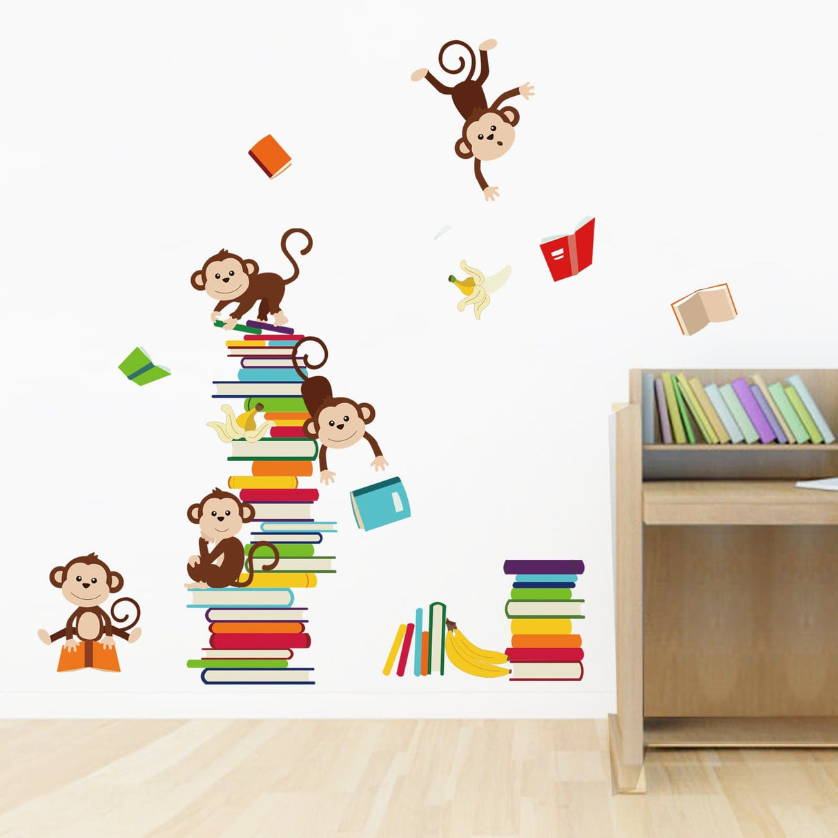 Monkey Reading Books Wall Decals